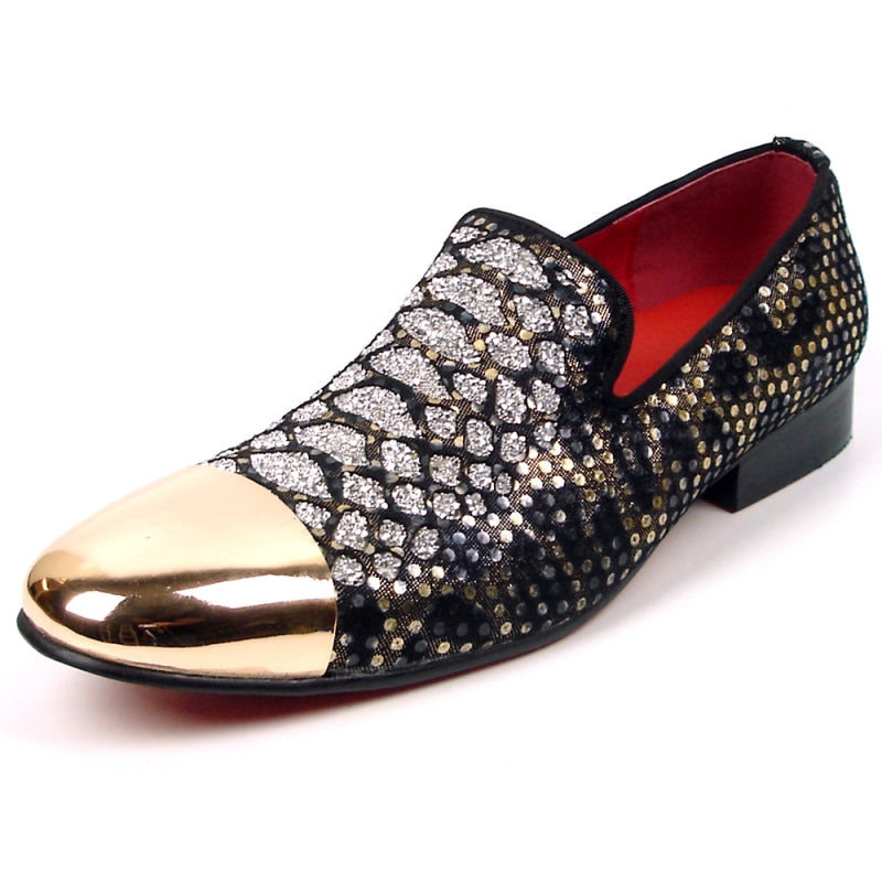 Fiesso FI-7447 Multi Color Gold Metal Tip Loafers