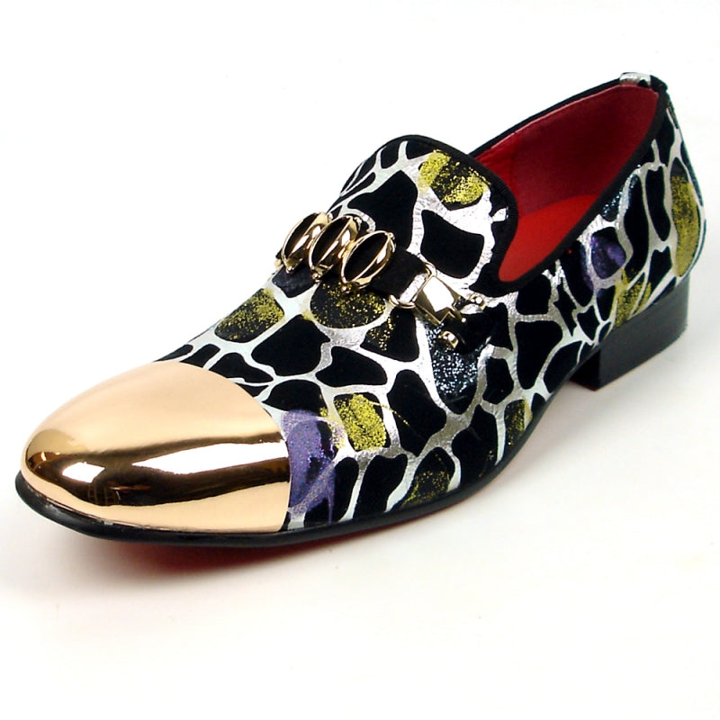 Fiesso FI-7448 Multi Color Gold Metal Tip Loafers