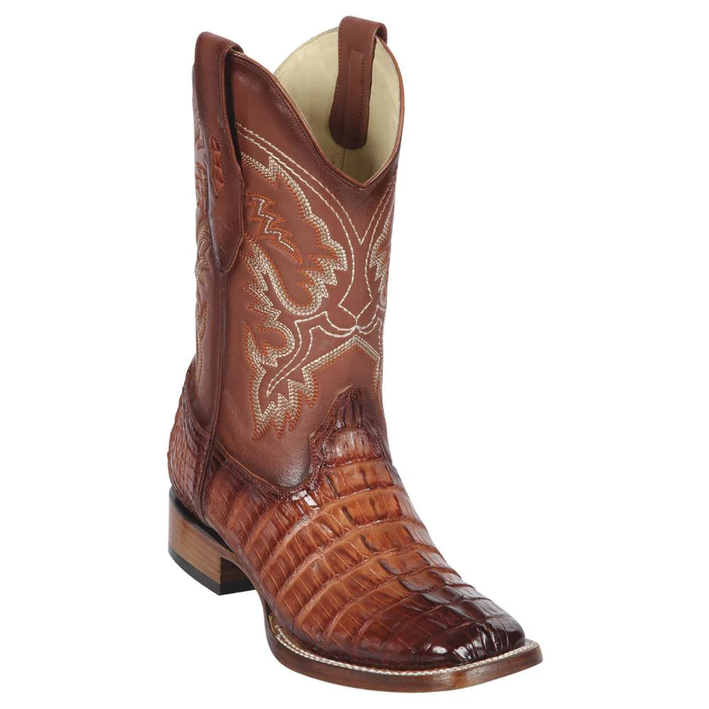 Los Altos 8220157 Men's Faded Cognac Genuine Caiman Tail Wide Square Toe Cowboy Boots