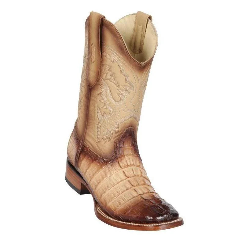 Los Altos 8220115 Men's Faded Oryx Genuine Caiman Tail Wide Square Toe Cowboy Boots