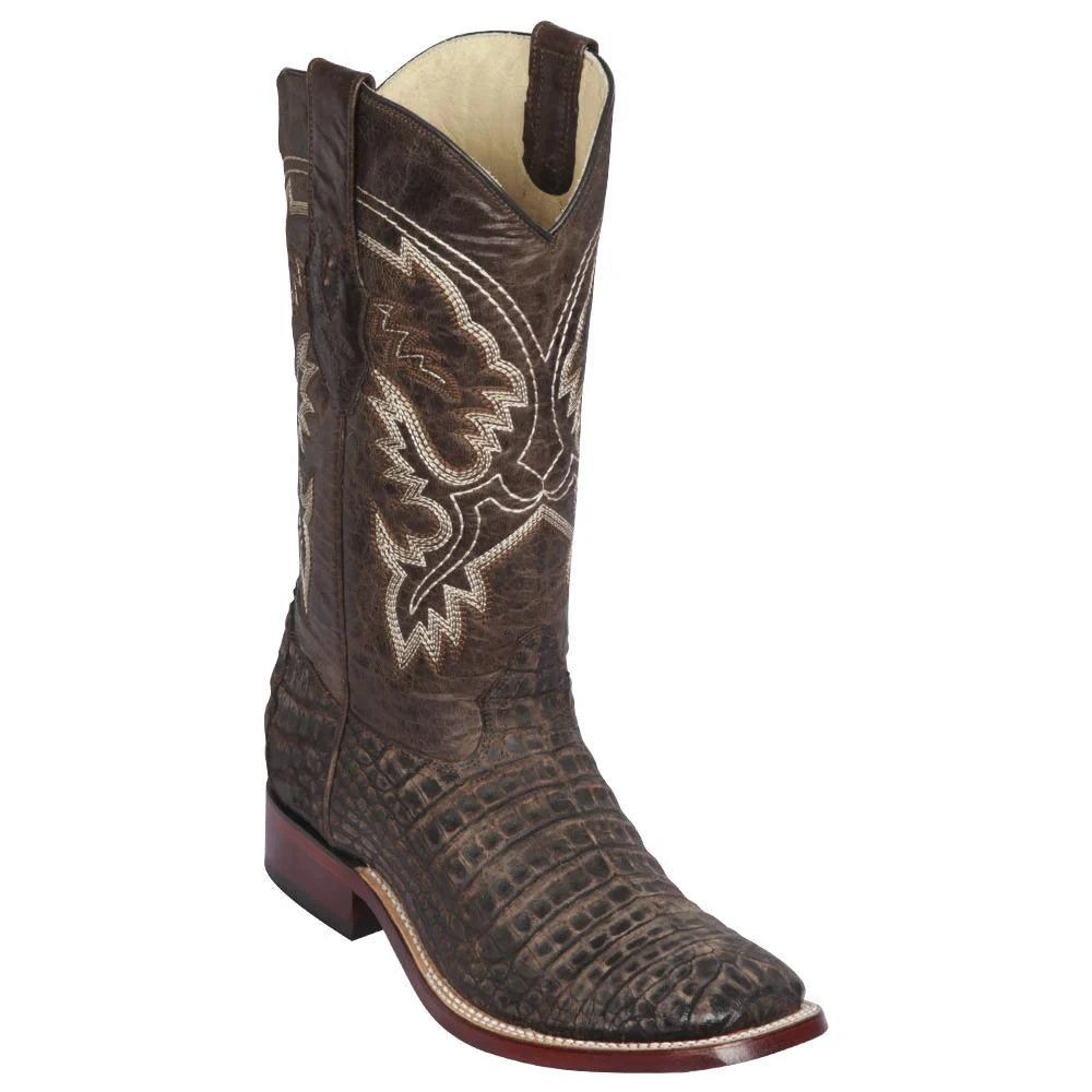 Los Altos 8228235 Men's Sanded Brown Genuine Caiman Belly Wide Square Toe Cowboy Boots