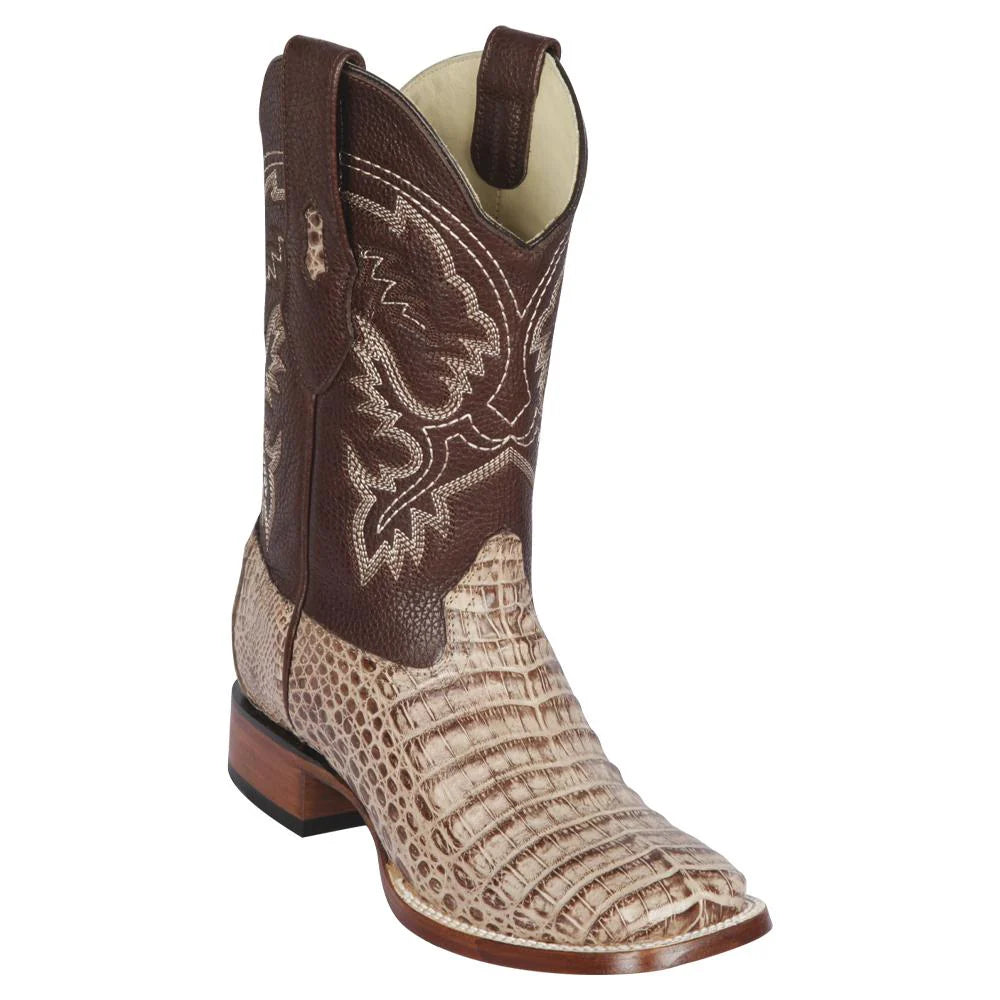 Los Altos 8228272 Men's Mocha Genuine Caiman Belly Wide Square Toe Cowboy Boots