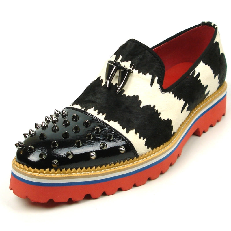 Fiesso FI-7455 Black White Slip on Loafers