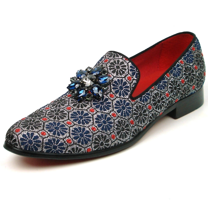 Fiesso FI-7385-4 Blue Multi Color Slip on Loafers