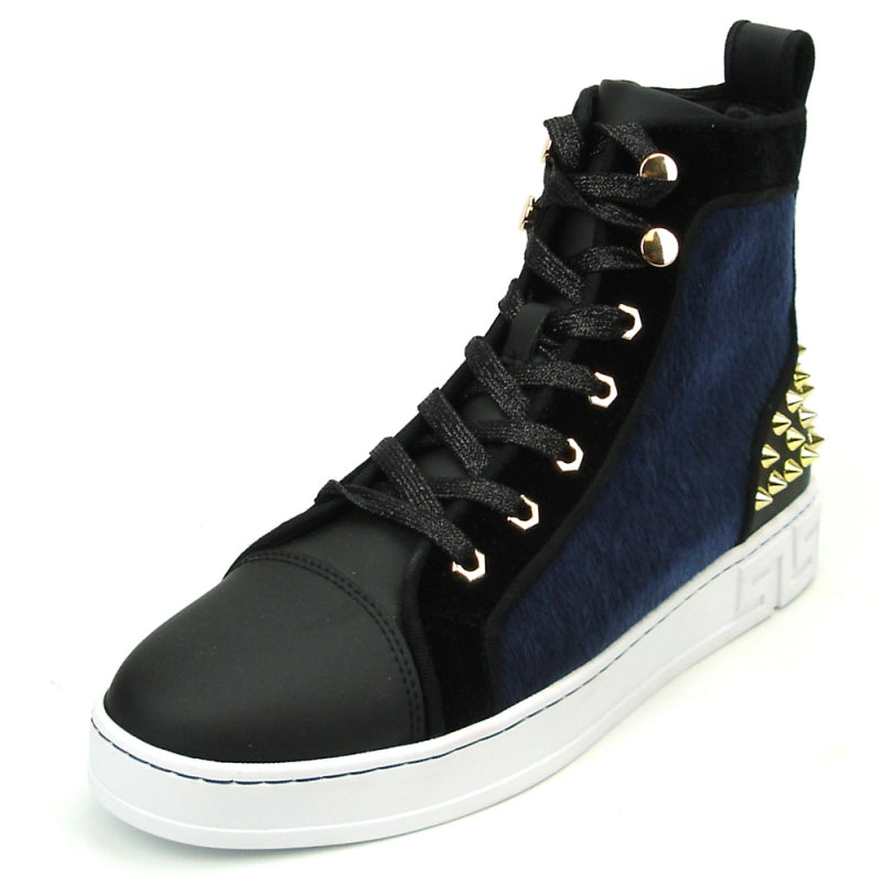 Fiesso FI-2348 Black Blue High Top Encore Sneakers