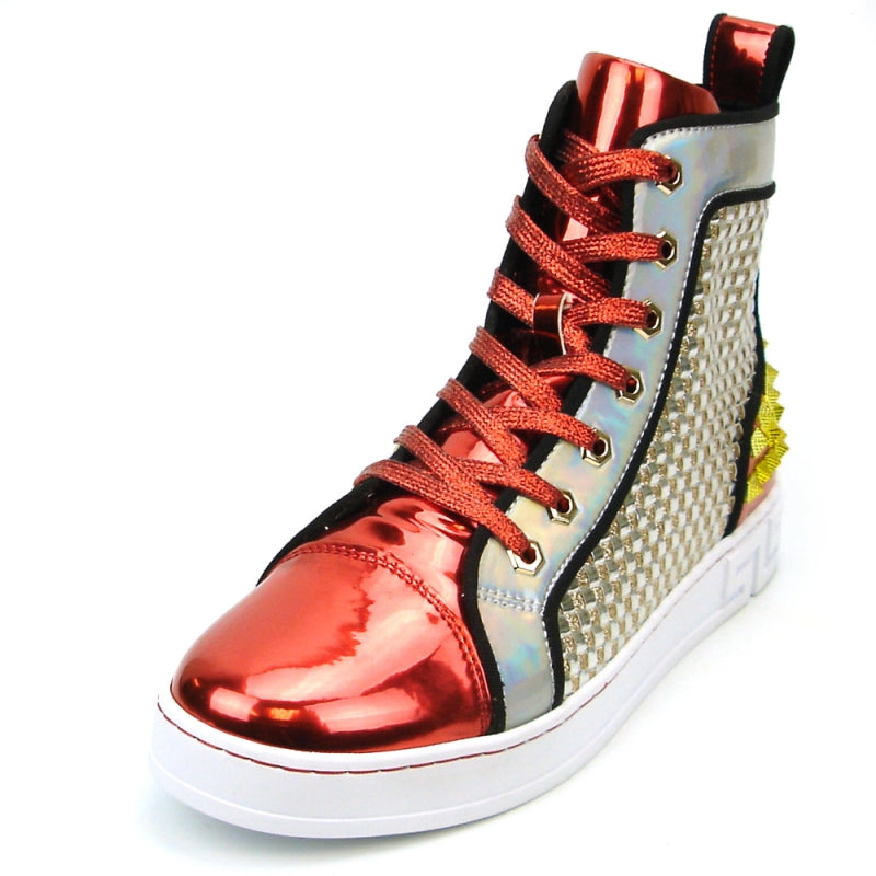 Fiesso FI-2363 Red High Top Encore Sneakers