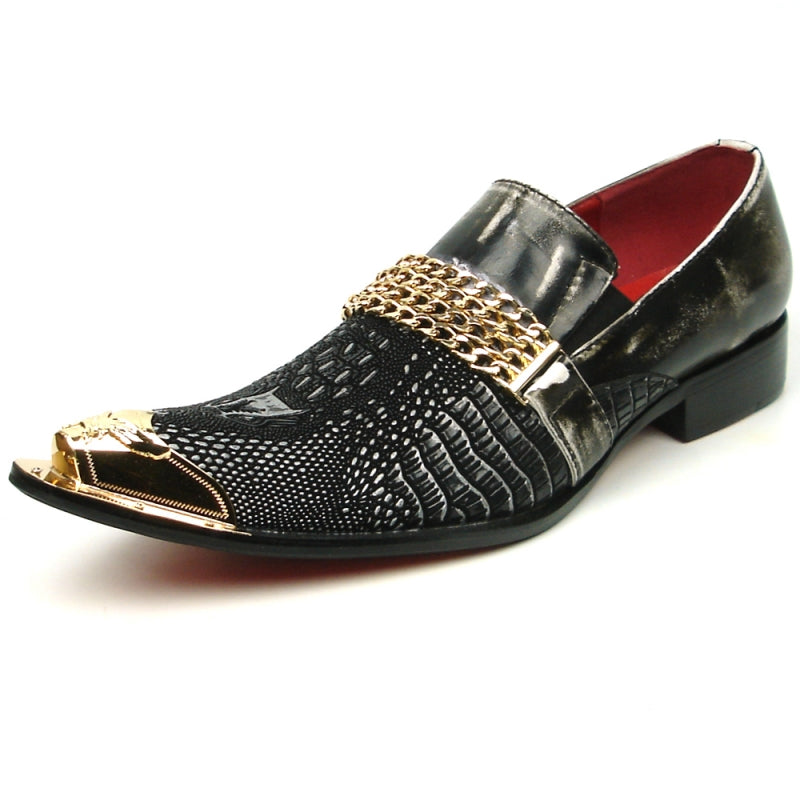 Fiesso FI-7435 Black Metal Tip Loafers