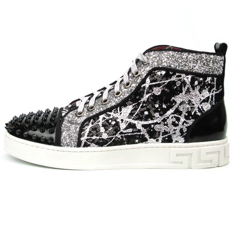 Fiesso FI-2380 Black Silver High Top Sneakers