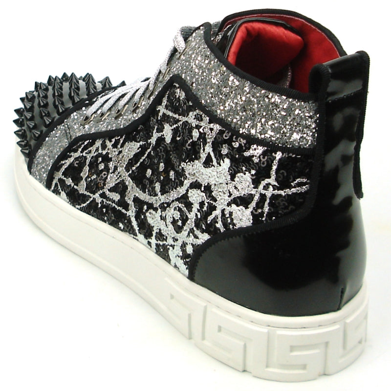 Fiesso FI-2380 Black Silver High Top Sneakers