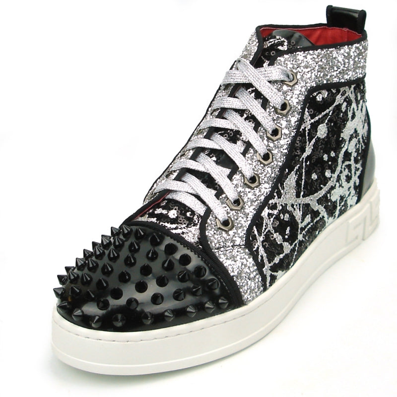 Fiesso FI-2380 Black Silver High Top Sneakers