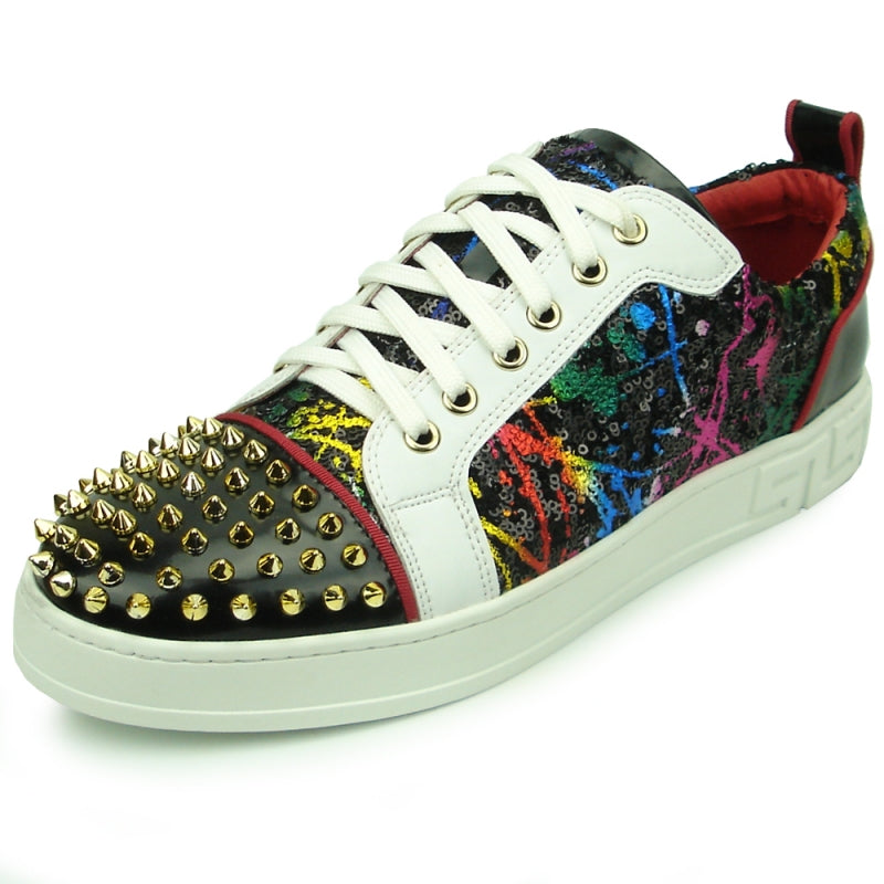 Fiesso FI-2381 Black White Multi Low Cut Sneakers