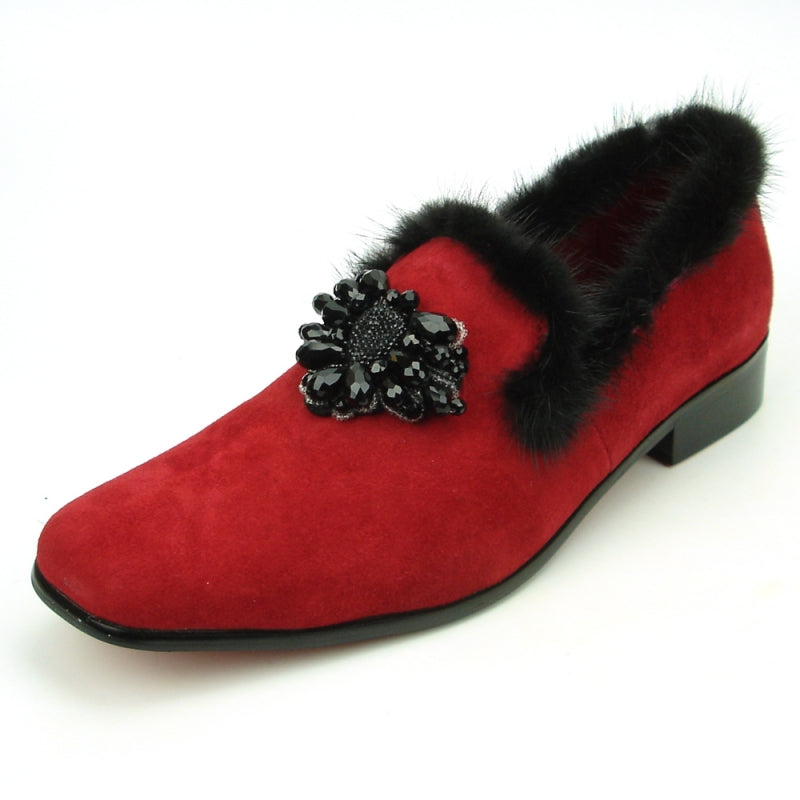 Fiesso FI-7306 Red Suede Loafers