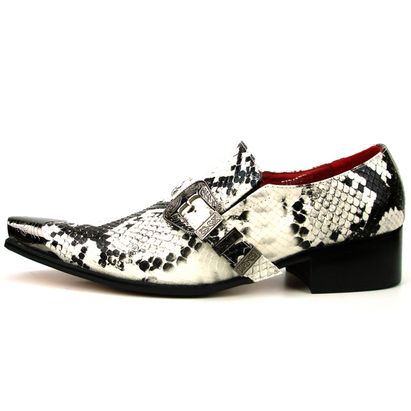 Fiesso FI-7469 Black White Python Monk Straps