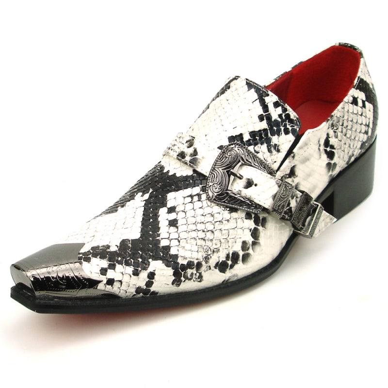 Fiesso FI-7469 Black White Python Monk Straps