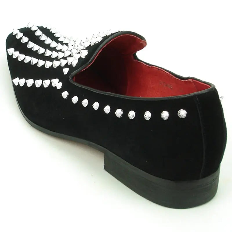 Fiesso FI-7492 Black Suede Silver Spikes Loafers