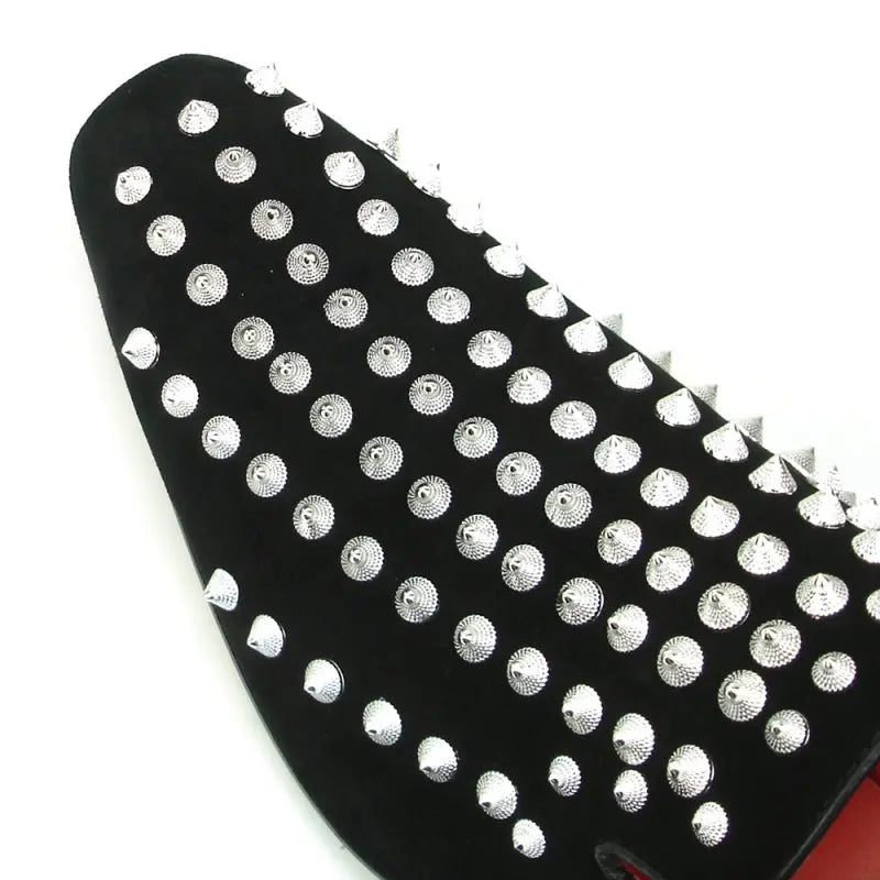 Fiesso FI-7492 Black Suede Silver Spikes Loafers