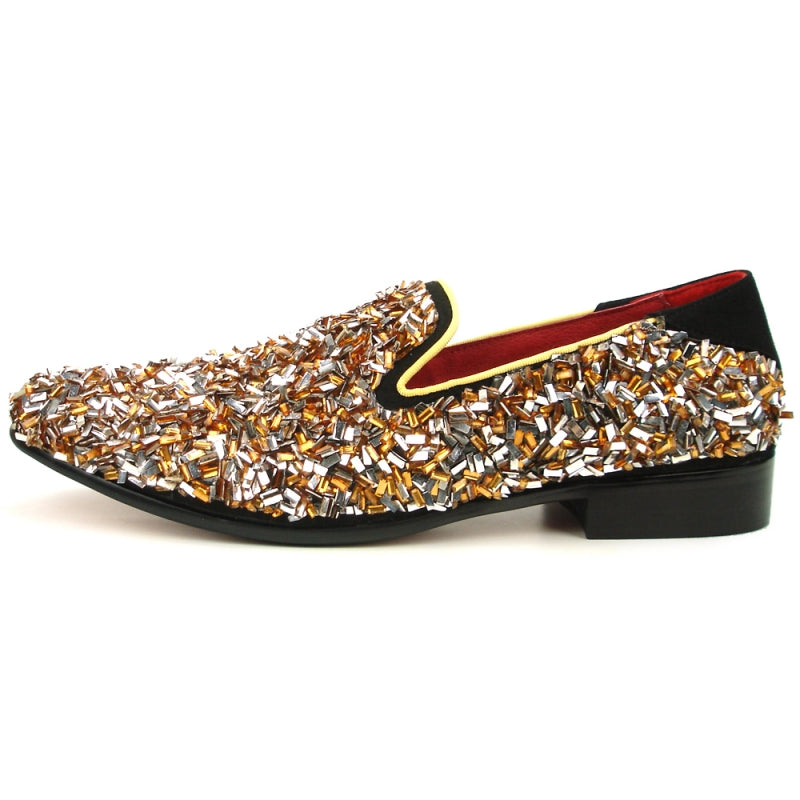 Fiesso FI-7498 Gold Slip on Loafers