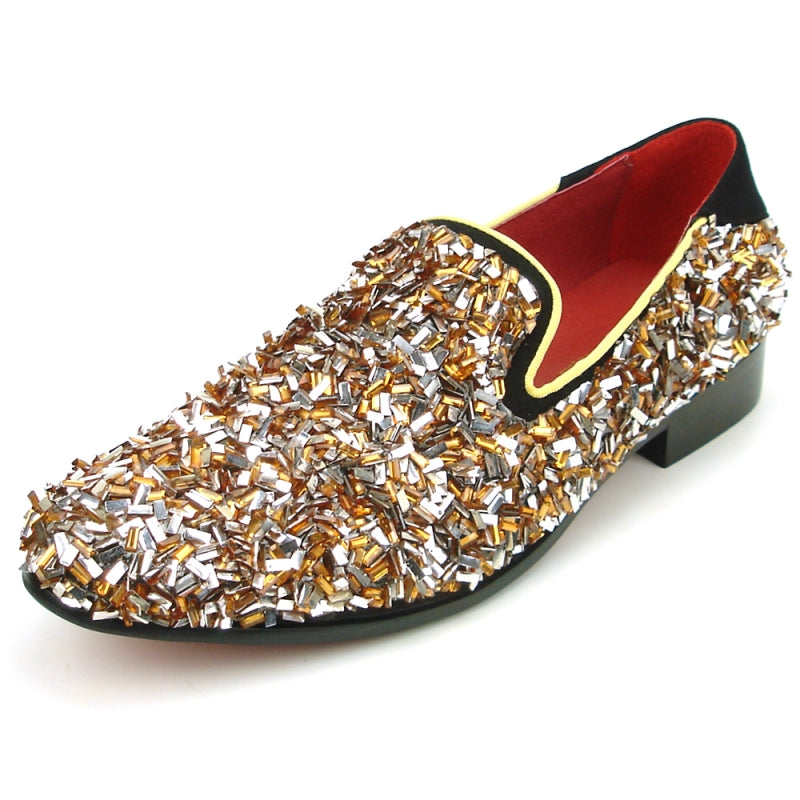 Fiesso FI-7498 Gold Slip on Loafers