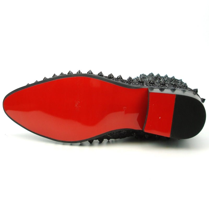 Fiesso FI-7504 Black Glitter Black Spikes Boots