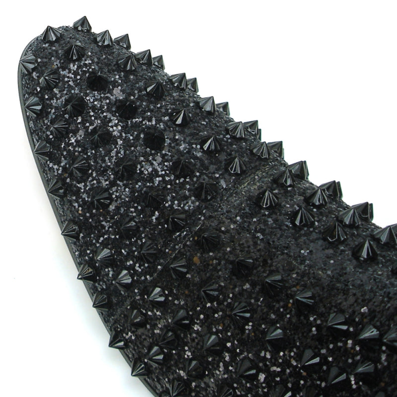 Fiesso FI-7504 Black Glitter Black Spikes Boots