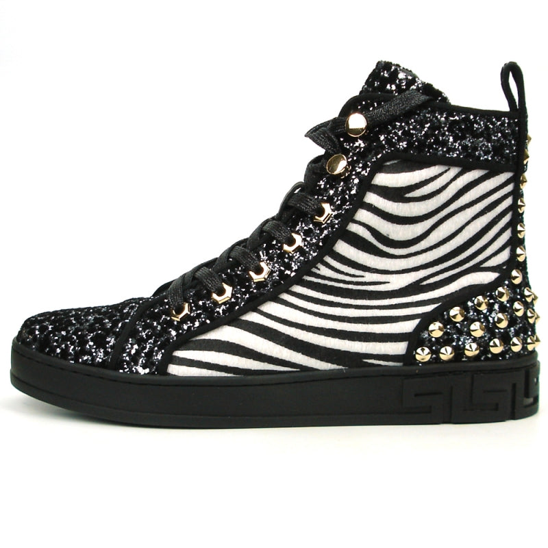 Fiesso FI-2347 Black-Zebra Black Sole High Top Encore Sneakers