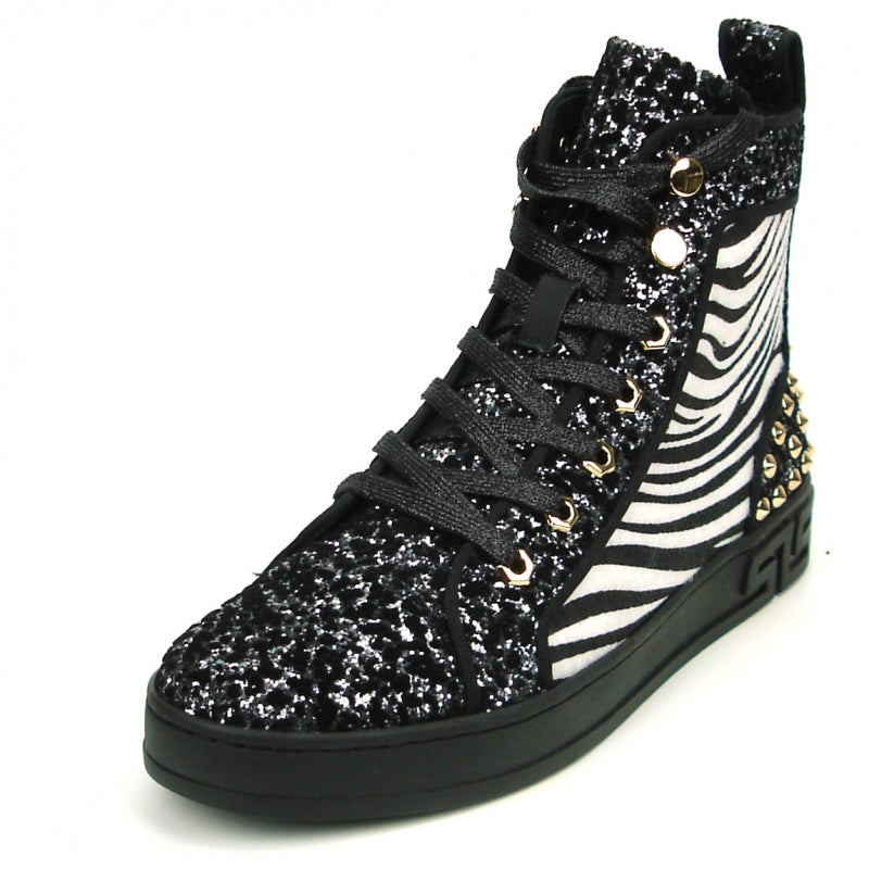 Fiesso FI-2347 Black-Zebra Black Sole High Top Encore Sneakers