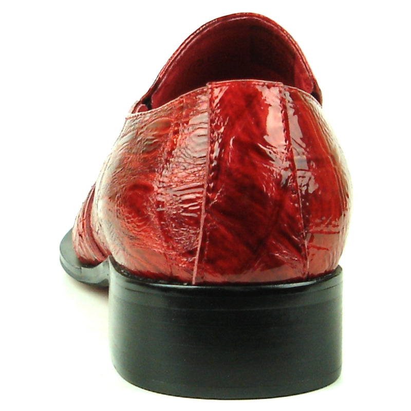 Fiesso FI-7513 Red Leather Gold Metal Tip Loafers