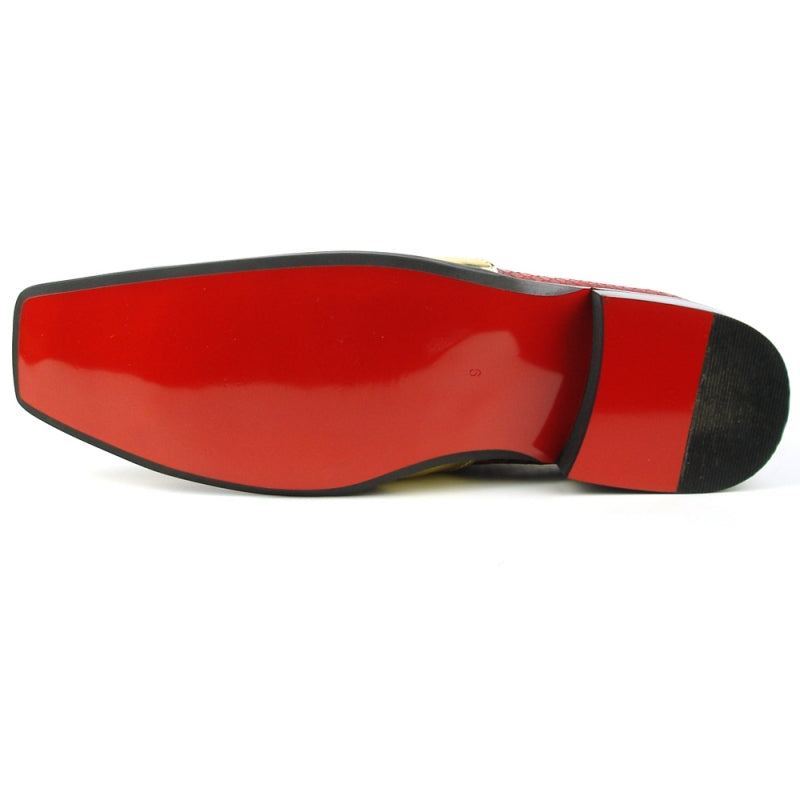 Fiesso FI-7512 Red Sneake Print Metal Tip Loafers