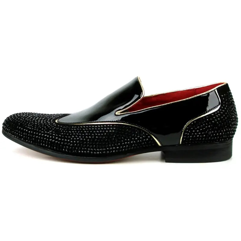 Fiesso FI-7483 Black Patent Wing Tip Loafers