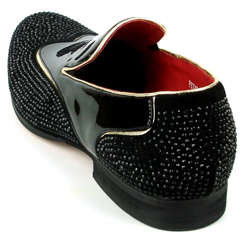 Fiesso FI-7483 Black Patent Wing Tip Loafers