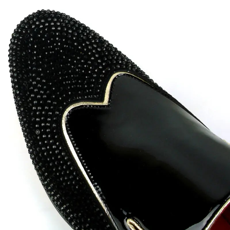 Fiesso FI-7483 Black Patent Wing Tip Loafers