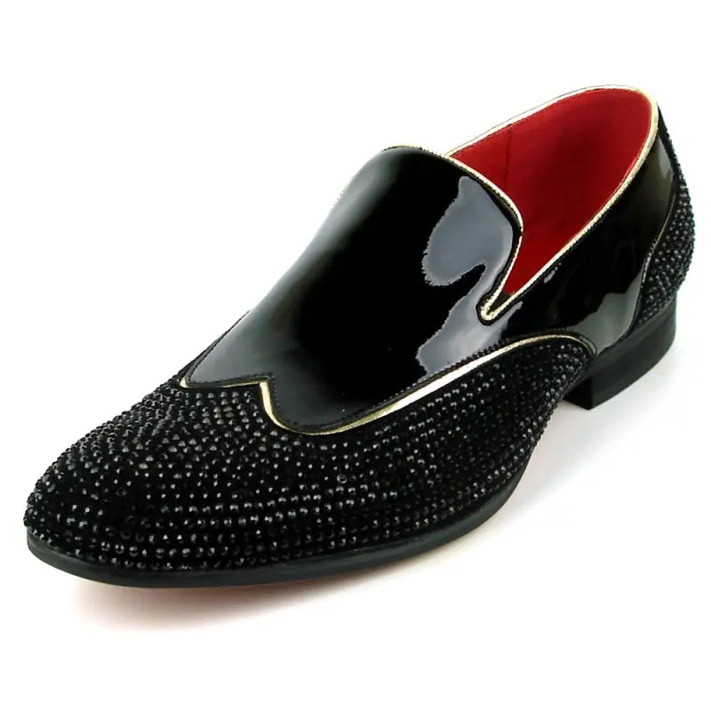 Fiesso FI-7483 Black Patent Wing Tip Loafers