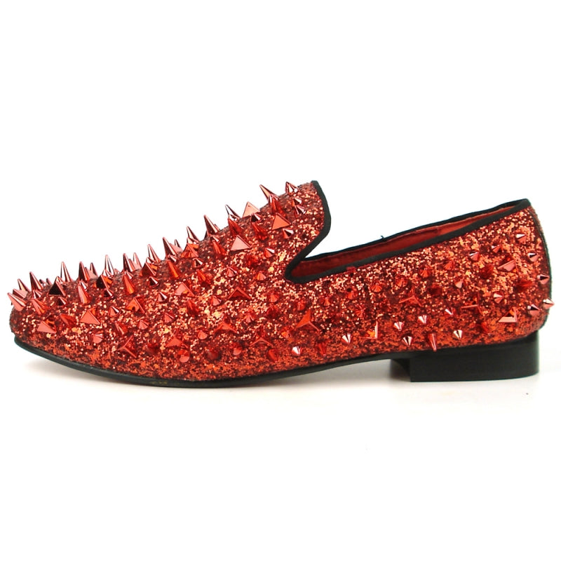 Fiesso FI-7239 Red Glitter Red Spikes Loafers