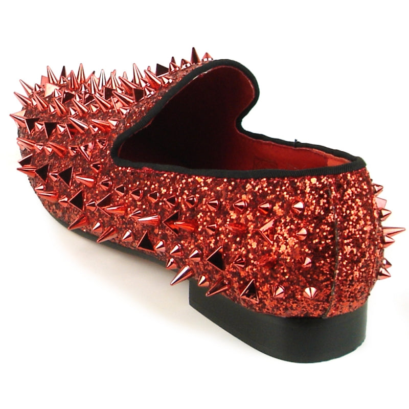 Fiesso FI-7239 Red Glitter Red Spikes Loafers