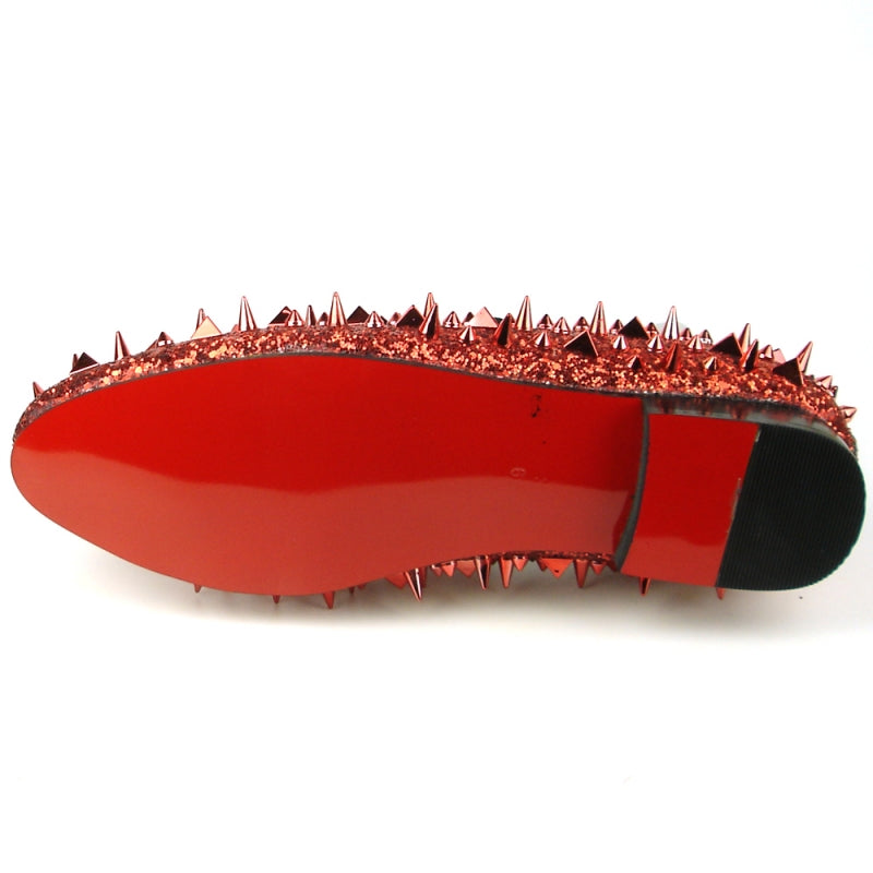 Fiesso FI-7239 Red Glitter Red Spikes Loafers