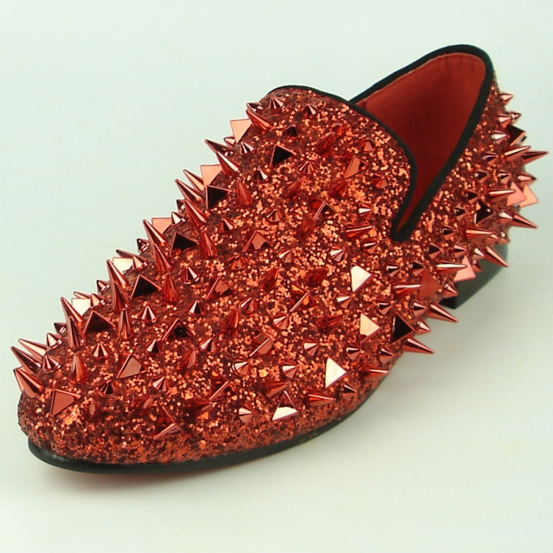 Fiesso FI-7239 Red Glitter Red Spikes Loafers