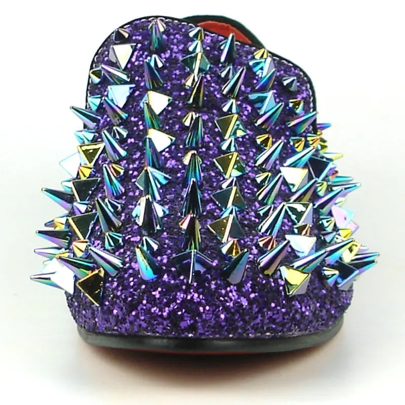 Fiesso FI-7239 Purple Glitter Purple Spikes Loafers