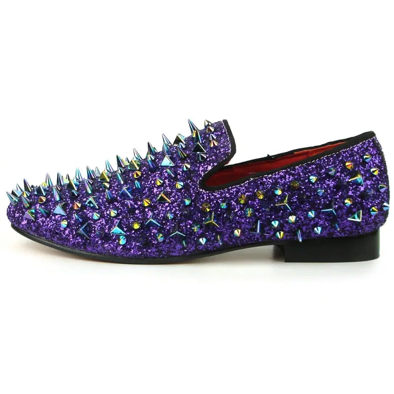 Fiesso FI-7239 Purple Glitter Purple Spikes Loafers