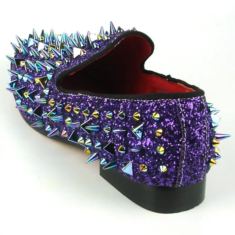 Fiesso FI-7239 Purple Glitter Purple Spikes Loafers