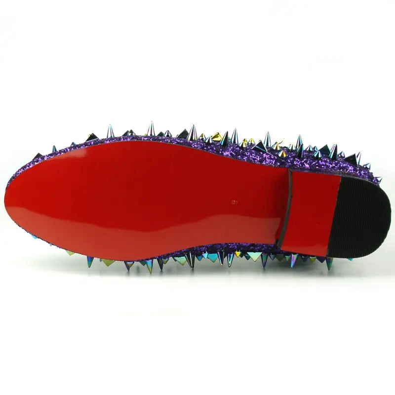 Fiesso FI-7239 Purple Glitter Purple Spikes Loafers