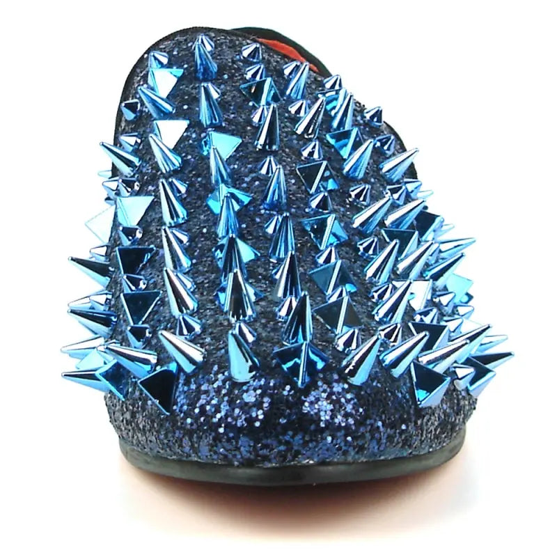 Fiesso FI-7239 Blue Glitter Blue Spikes Loafers