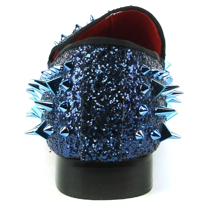 Fiesso FI-7239 Blue Glitter Blue Spikes Loafers