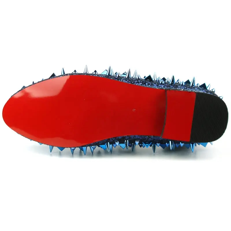 Fiesso FI-7239 Blue Glitter Blue Spikes Loafers