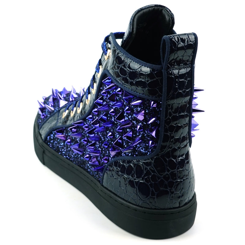 Fiesso FI-2369 Navy Spikes High Top Sneakers