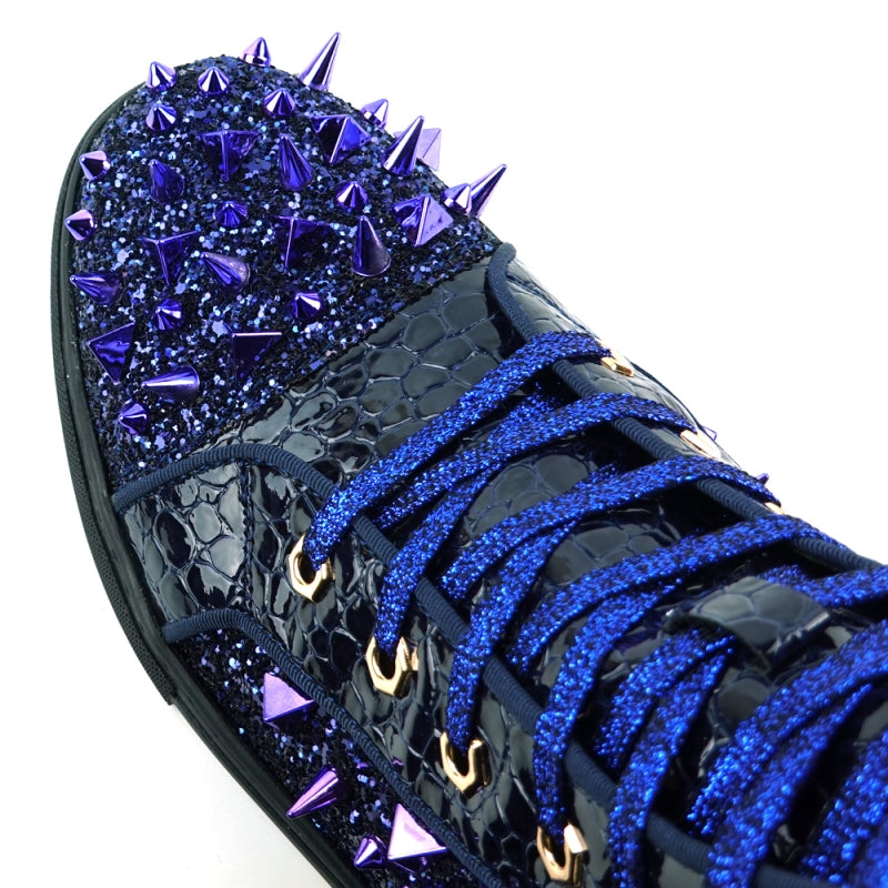 Fiesso FI-2369 Navy Spikes High Top Sneakers