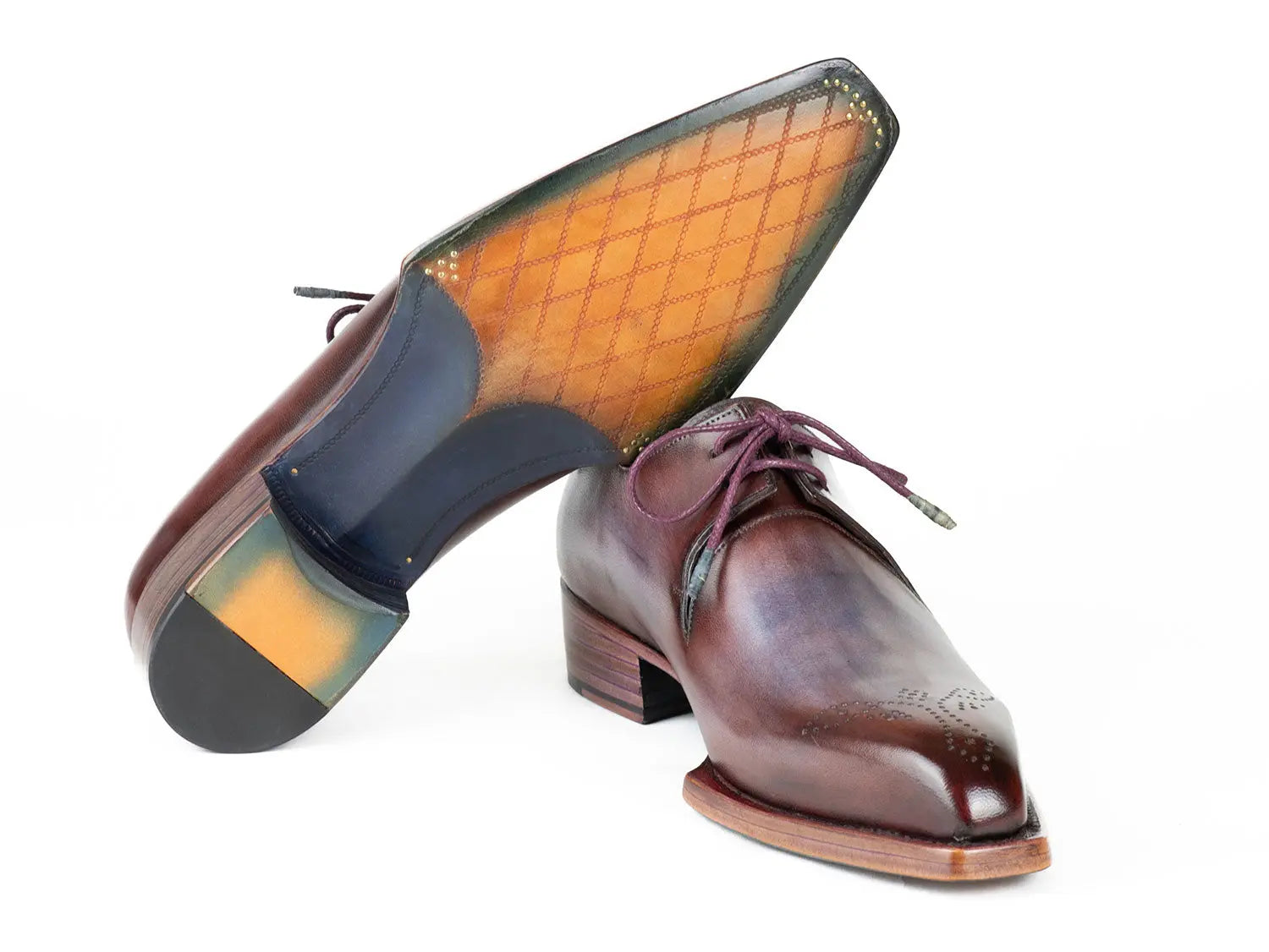 Paul Parkman Men's Ice Blue/Bordeaux Goodyear Welted Derby Shoes (ID#468G61) PAUL PARKMAN