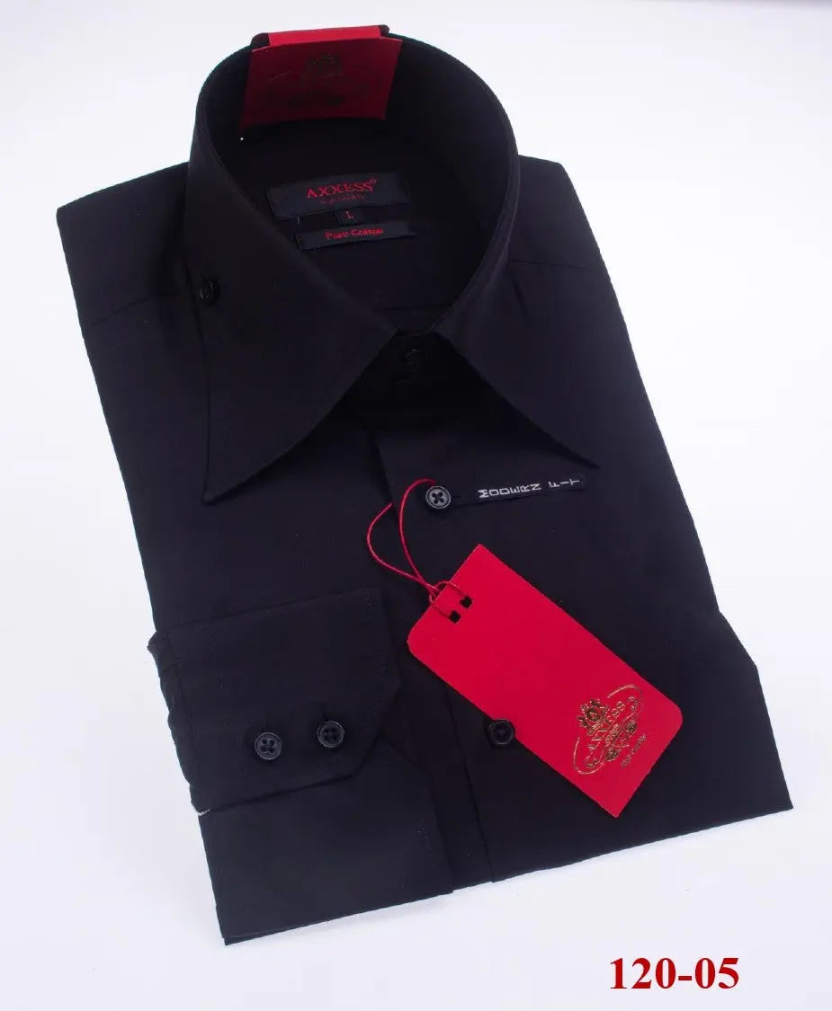 Axxess 120-05 Black Cotton Casual Dress Shirt