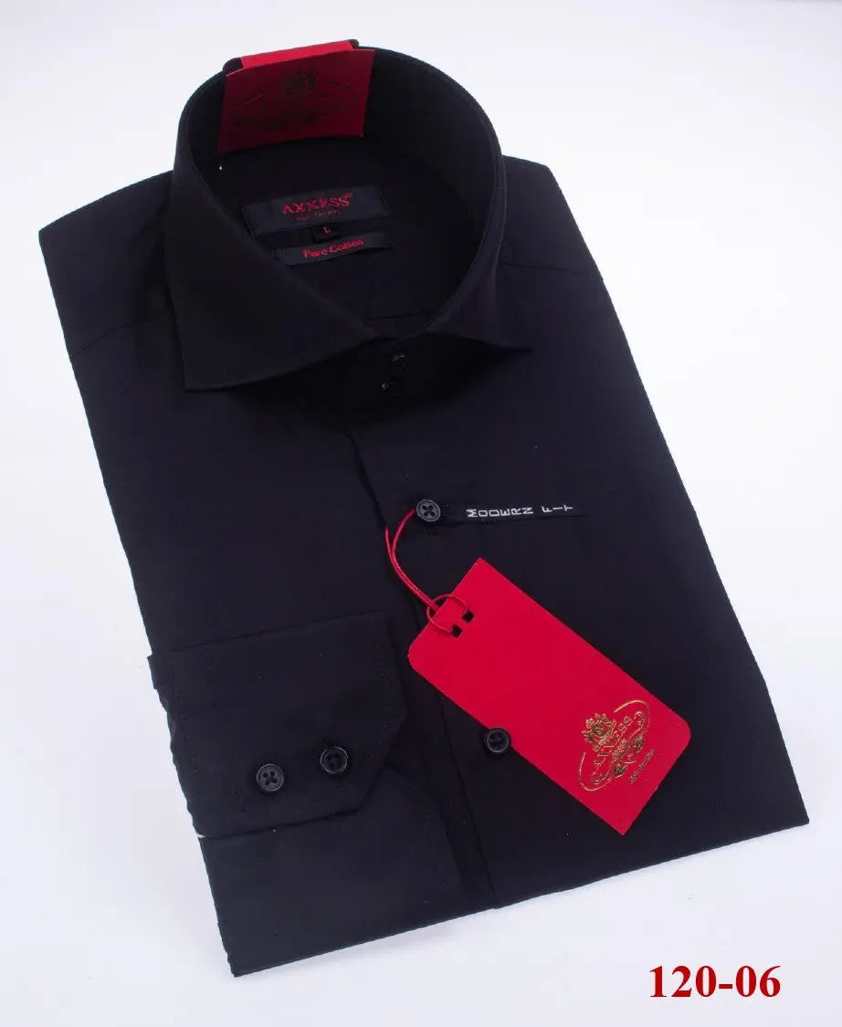 Axxess 120-06 Black Cotton Casual Dress Shirt