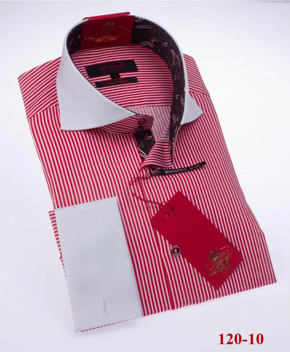 Axxess 120-10  Red/White Pinstripes Cotton Casual Dress Shirt