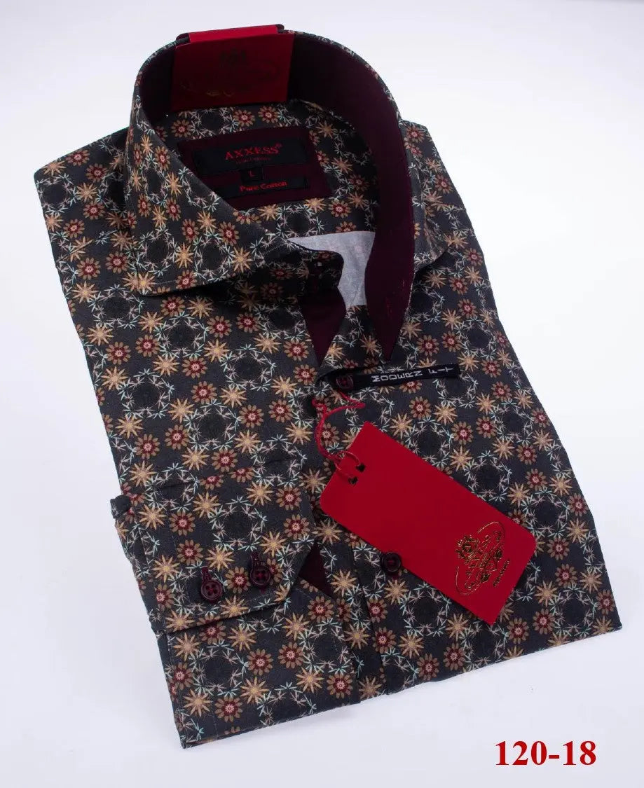 Axxess 120-18 Black/Tan Multicolor Cotton Casual Dress Shirt